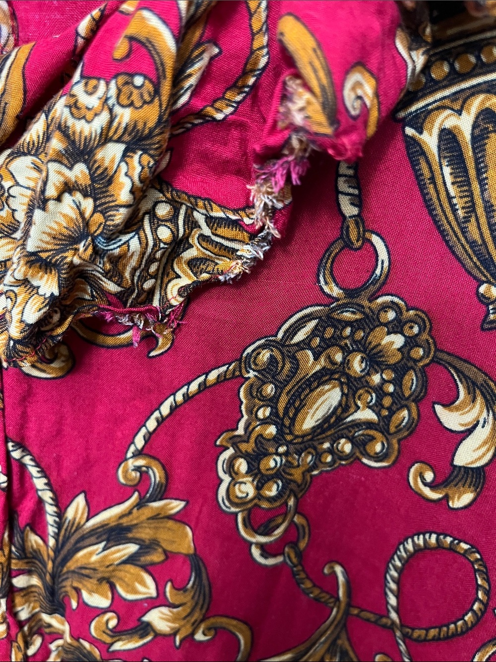 Red Floral Scroll Ruffle Button-Down Blouse - Picture 3 of 9